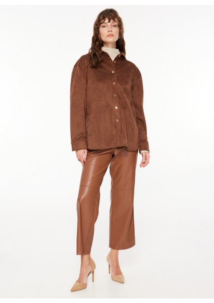 Basic Gömlek Yaka Düz Kahve Kadın Gömlek F3WL-GML14 modelleri