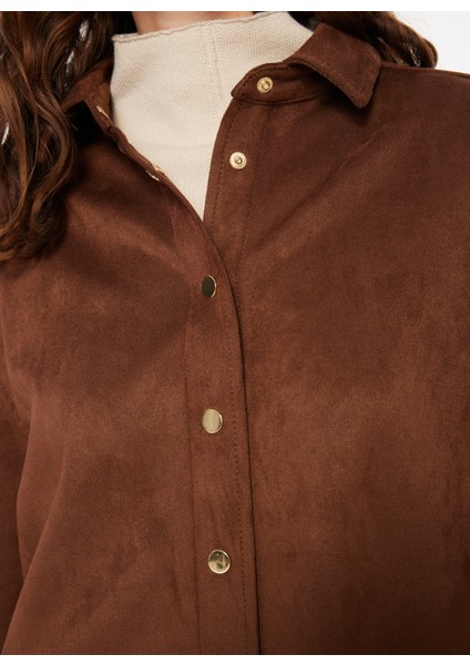 Basic Gömlek Yaka Düz Kahve Kadın Gömlek F3WL-GML14 fırsatları