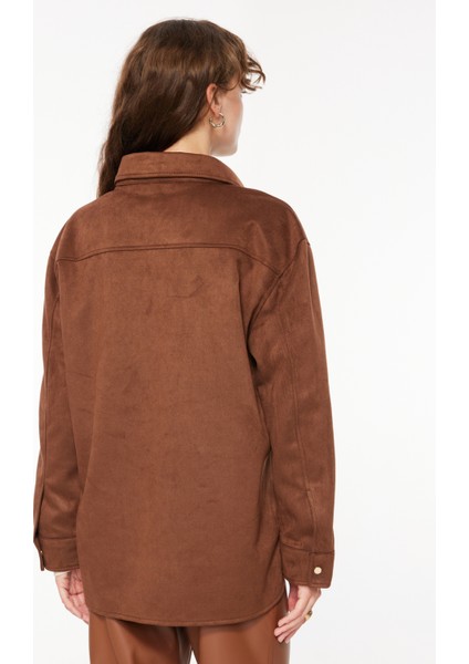 Basic Gömlek Yaka Düz Kahve Kadın Gömlek F3WL-GML14 indirimleri