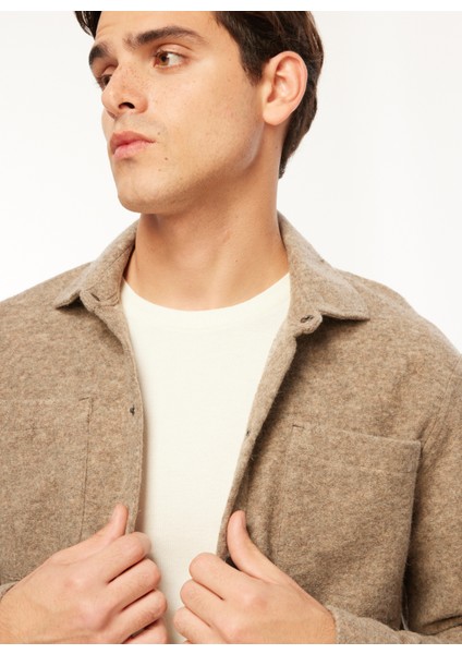 Relaxed Gömlek Yaka Düz Kahve Erkek Gömlek F3WM-GML118