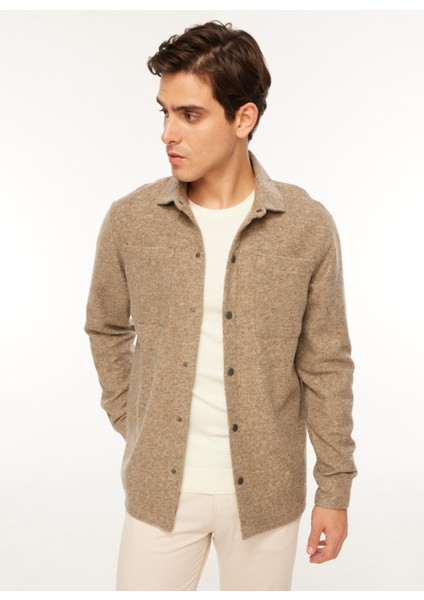 Relaxed Gömlek Yaka Düz Kahve Erkek Gömlek F3WM-GML118 modelleri
