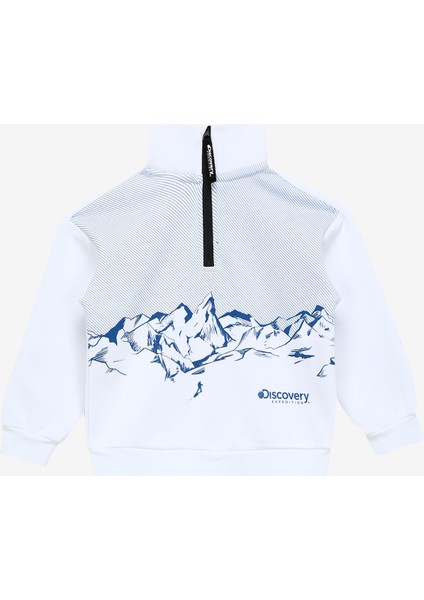 Discovery Expedition Beyaz Kız Çocuk Dik Yaka Crop Baskılı Sweatshirt D3WG-SWT25