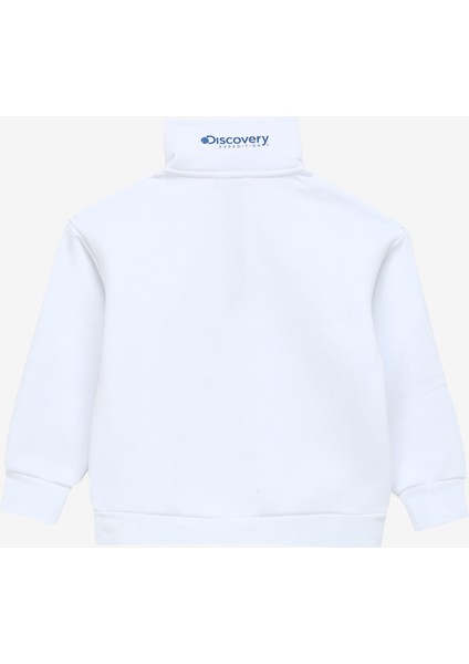 Discovery Expedition Beyaz Kız Çocuk Dik Yaka Crop Baskılı Sweatshirt D3WG-SWT25