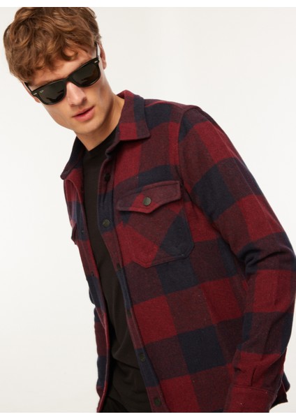 Normal Bordo - Mavi Kareli Erkek Gömlek TC3004 modelleri