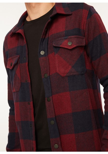 Normal Bordo - Mavi Kareli Erkek Gömlek TC3004 fırsatları