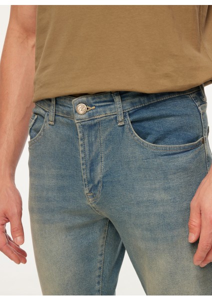 Normal Bel Dar Açık Mavi Erkek Denim Pantolon TC5001