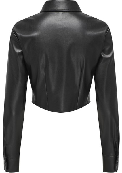 Dar Gömlek Yaka Düz Siyah Kadın Gömlek Onlmıa Faux Leather Shırt Otw fiyatları