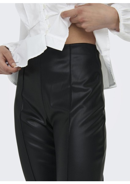 Yüksek Bel Geniş Fit Siyah Kadın Pantolon Onlıdına Hw Fau Leat Flare Pant cc fırsatları