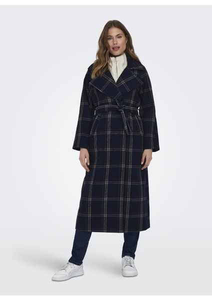 Lacivert Kadın Kaban Onlpatrıcıa Check Wool Coat Otw