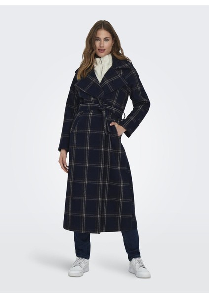 Lacivert Kadın Kaban Onlpatrıcıa Check Wool Coat Otw