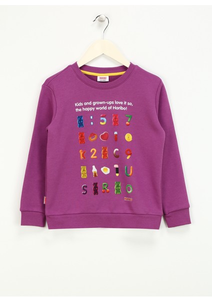 Baskılı Kız Çocuk Lila Sweatshırt HRBTXT302 Haribo Çocuk Sweatshirt