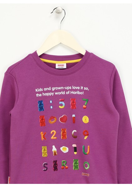 Baskılı Kız Çocuk Lila Sweatshırt HRBTXT302 Haribo Çocuk Sweatshirt