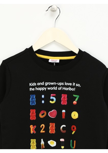 Baskılı Kız Çocuk Siyah Sweatshırt HRBTXT302 Haribo Çocuk Sweatshirt modelleri