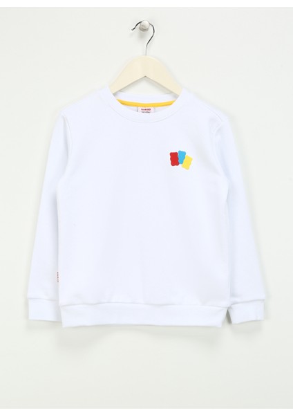 Kabartma Kız Çocuk Beyaz Sweatshırt HRBTXT300 Haribo Çocuk Sweatshirt