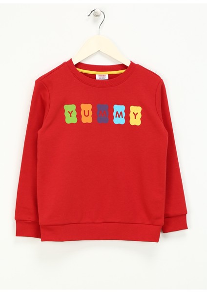 Kabartma Kız Çocuk Kırmızı Sweatshırt HRBTXT309 Haribo Çocuk Sweatshirt