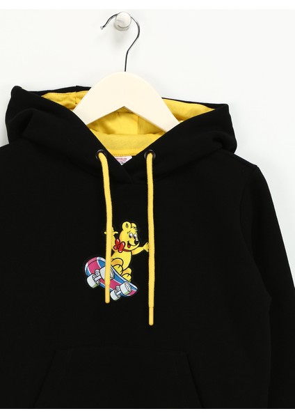 Işlemeli Erkek Çocuk Siyah Sweatshırt HRBTXT317 Haribo Hoodie Çocuk Sweat modelleri