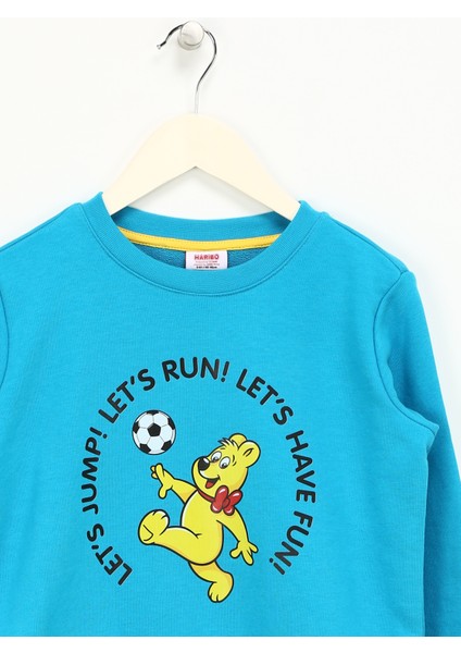 Baskılı Erkek Çocuk Turkuaz Sweatshırt HRBTXT305 Haribo Çocuk Sweatshirt modelleri