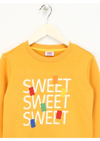 Kabartma Kız Çocuk Hardal Sweatshırt HRBTXT306 Haribo Çocuk Sweatshirt