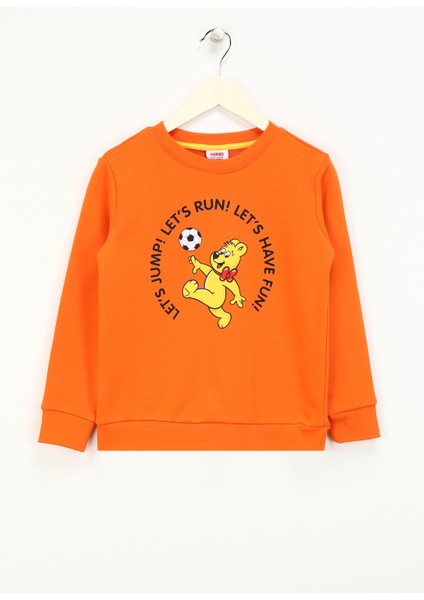 Baskılı Erkek Çocuk Turuncu Sweatshırt HRBTXT305 Haribo Çocuk Sweatshirt