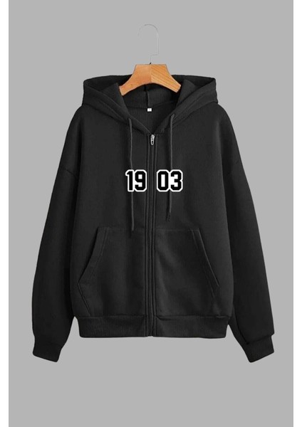 Unisex Siyah Kapüşonlu Sweatshirt Ceket ve Eşofman Altı Takım Beşiktaş Baskılı modelleri