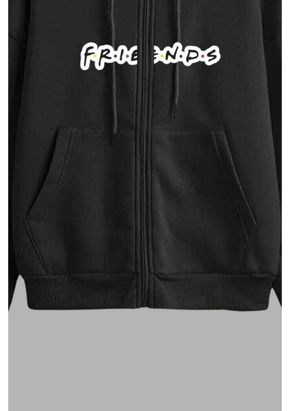 Unisex Siyah Kapüşonlu Sweatshirt Ceket Friends Baskılı fırsatları
