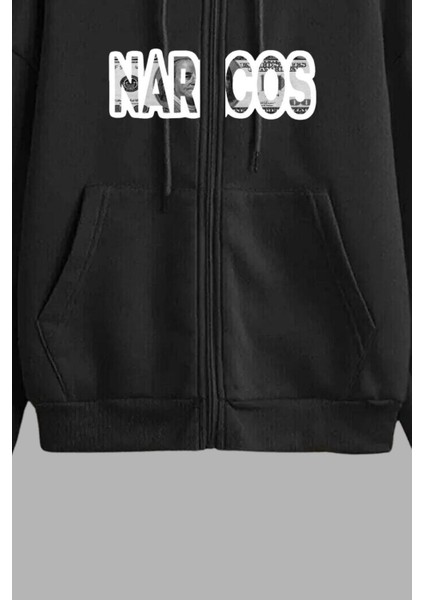 Unisex Siyah Kapüşonlu Sweatshirt Ceket Narcos Baskılı fırsatları