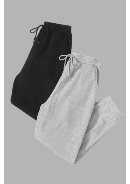 Unisex 2 Adet Siyah ve Gri Kışlık Eşofman Altı 2 Iplik Şardonlu fiyatları