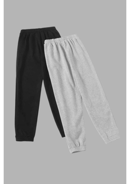 Unisex 2 Adet Siyah ve Gri Kışlık Eşofman Altı 2 Iplik Şardonlu modelleri