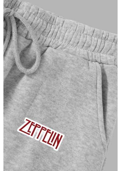 Unisex Gri Kışlık Eşofman Altı 2 Iplik Şardonlu Kumaş Zeppelin Baskılı fırsatları