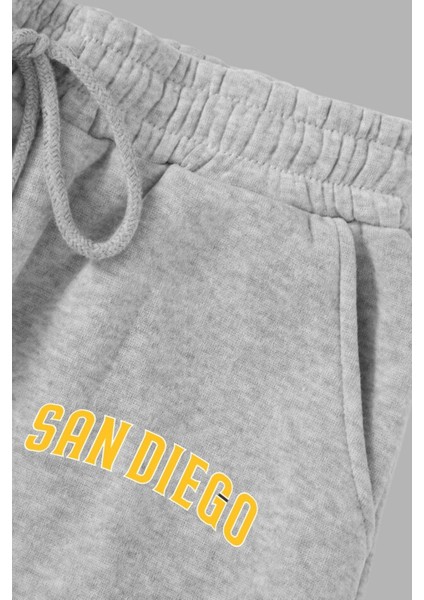 Unisex Gri Kışlık Eşofman Altı 2 Iplik Şardonlu Kumaş San Diego Baskılı fırsatları