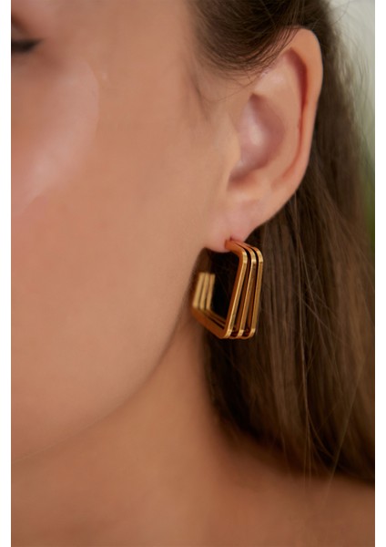 Kadın Luxo Model Çelik Altın Kaplama 3 Sıra Vintage Stil Tasarım Günlük Abiye Elbise Kombin Küpe