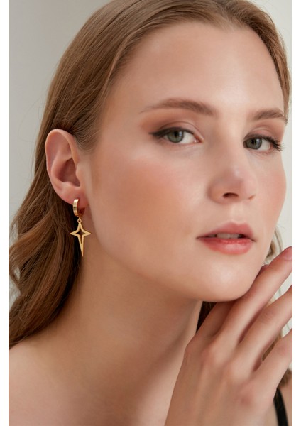 Kadın Fiorente Model Çelik Altın Kaplama Abiye Elbise Kombin Yıldız Figürlü Stil Günlük Küpe Takı modelleri