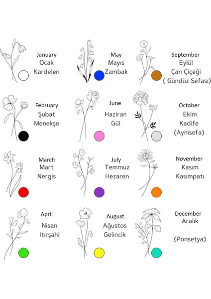 Doğum Çiçeği Kolye Doğum Ayı Çiçek Kolye Modeli 12 Ay Burç Kolye Hediyelik Kadın Kolye Modelleri