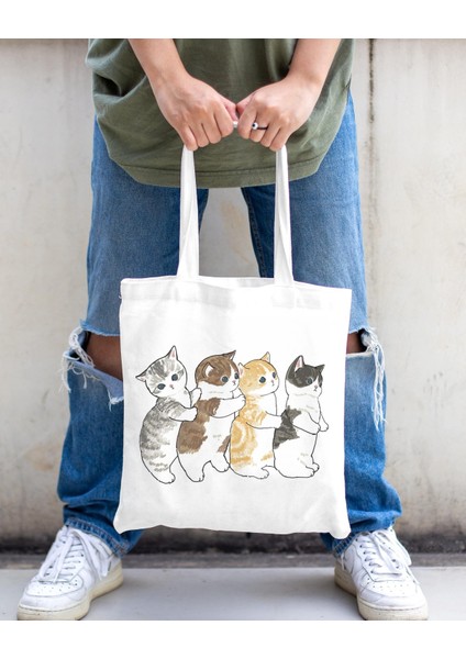 Kedi Baskılı Bez Çanta