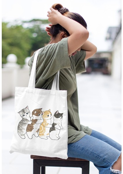 Kedi Baskılı Bez Çanta