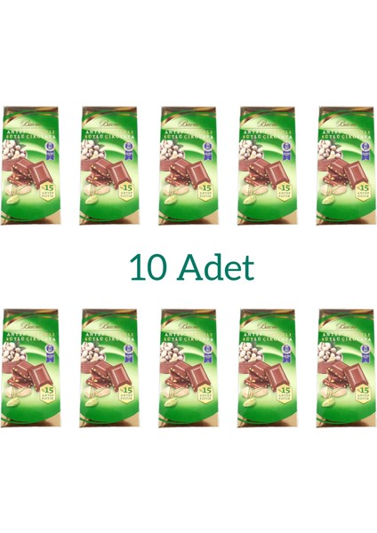 Antep Fıstıklı Sütlü Tablet Çikolata 80 gr 10'lu Paket