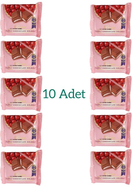 Çilekli Cheesecake Dolgulu Çikolata 100 gr 10 Paket