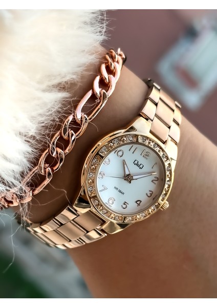 Marka Çelik Kordon,sugeçirmez,2yıl Garantili Rose Renk Küçük Kasa Taşlı Kadın Kolsaati+Bileklik fırsatları