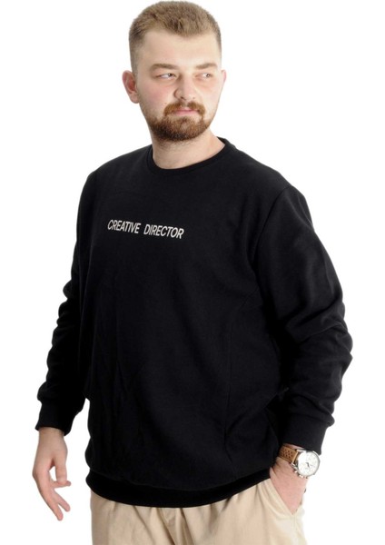 Büyük Beden Erkek Sweat Kuplu Creative Director 23167 Siyah