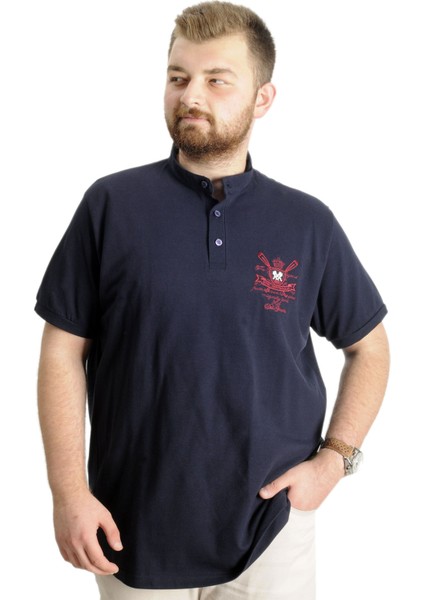 Büyük Beden T-Shirt Hakim Yaka Yatching 22327 Lacivert