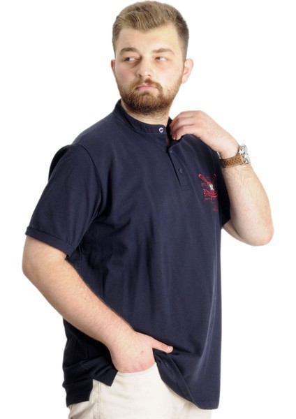 Büyük Beden T-Shirt Hakim Yaka Yatching 22327 Lacivert modelleri