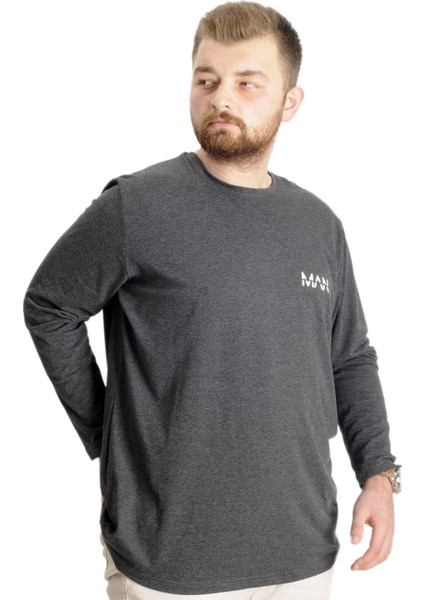 Büyük Beden Erkek T-Shirt Uzun Kol Bisiklet Yaka 23099 Antramelanj