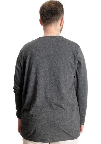 Büyük Beden Erkek T-Shirt Uzun Kol Bisiklet Yaka 23099 Antramelanj