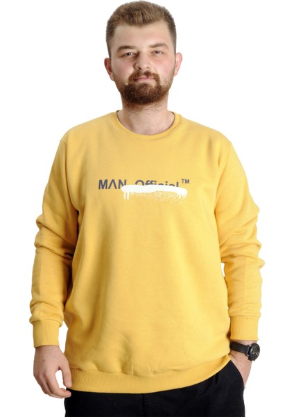 Büyük Beden Erkek Sweatshirt Bisiklet Yaka Man Official 23528 Hardal