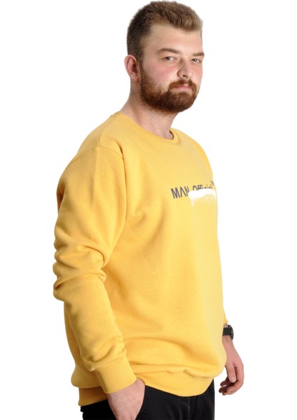 Büyük Beden Erkek Sweatshirt Bisiklet Yaka Man Official 23528 Hardal modelleri