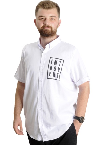 Erkek Büyük Beden Gabardin Gömlek Introvert 23304 Beyaz