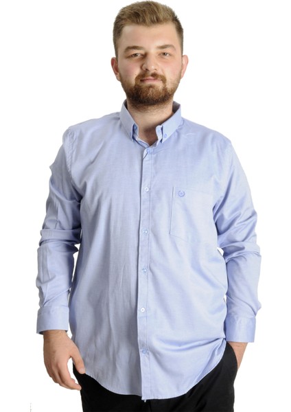 Büyük Beden Erkek Gömlek U.kol Cepli Oxford 20366 Mavi