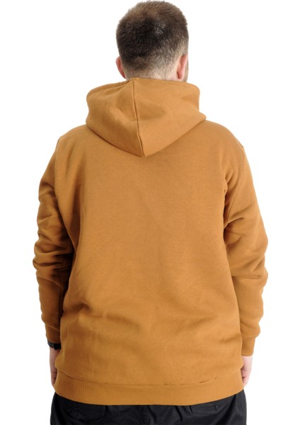 Büyük Beden Sweat Kapşon Kangoroo Pocket Basic 20562 Camel