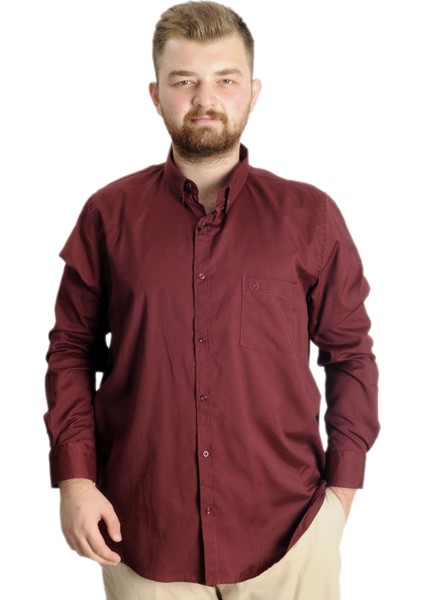 Büyük Beden Erkek Gömlek U.kol Cepli Oxford 20366 Bordo