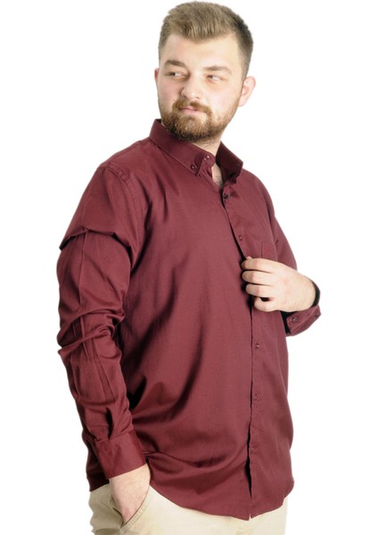 Büyük Beden Erkek Gömlek U.kol Cepli Oxford 20366 Bordo modelleri